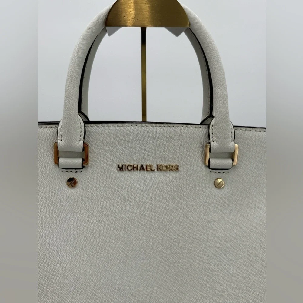 Michael Kors Selma White Saffiano Satchel With Dust Bag